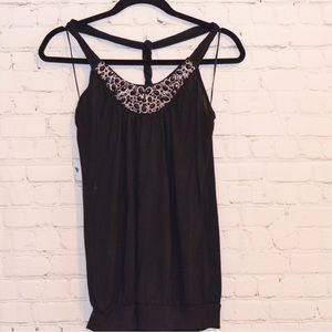 EXPRESS Black Tank Top Dress embellished neck sleeveless halter top Size Small